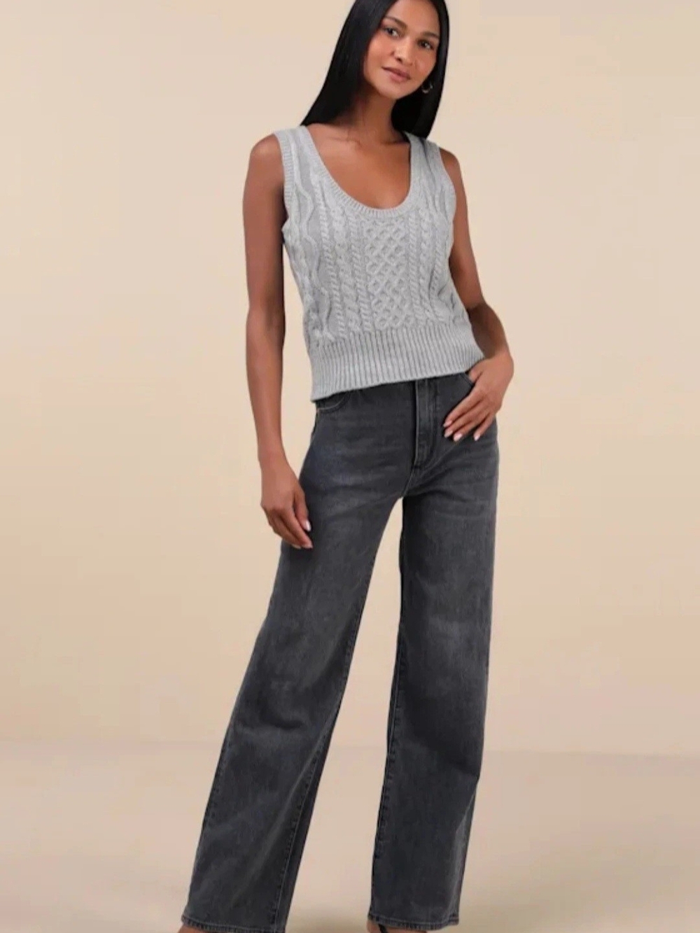 Lulus Sophisticated Staple Heather Grey Cable Knit Sweater Vest